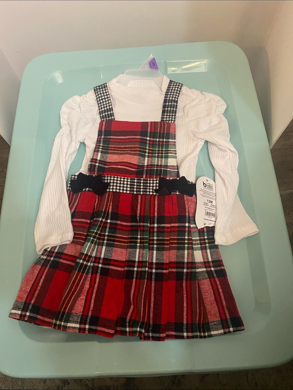 wonder nation Red Plaid Jumper with White Top